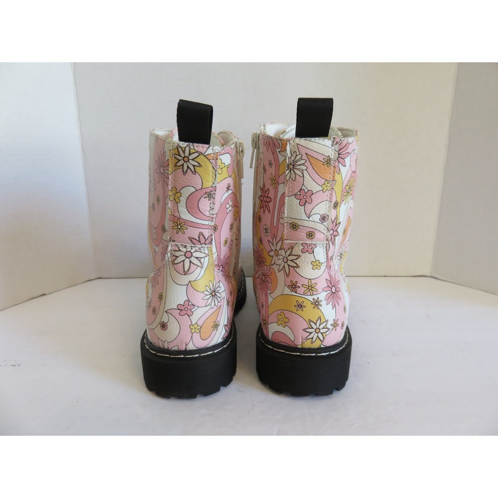 Unionbay Ginny Pink Retro Floral Combat Boots Womens 8M Psychedelic Lug Sole Zip - Picture 6 of 8